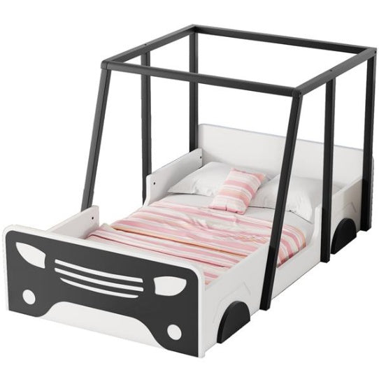 Wooden Bunk Bed Design With Wheels And Doors, Montessori Style Bedroom Double Car-shaped Bed, Black
