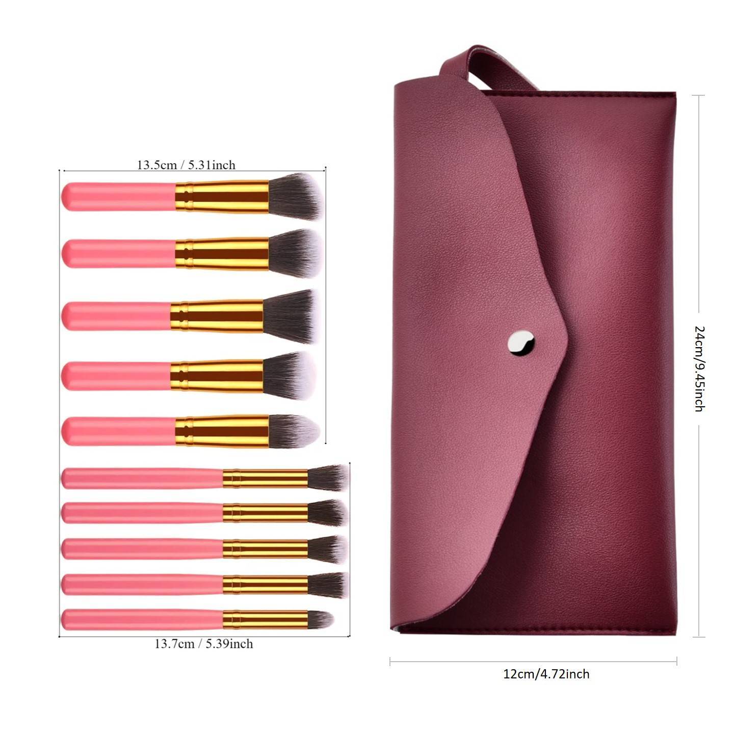 10-Piece Professional Makeup Brush Set with Bag – Soft Nylon Bristles, Golden Black Design, Portable and Reusable for Beginners and Pros