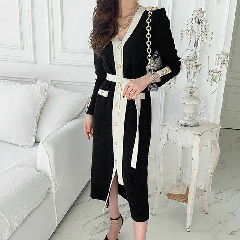Temperament Waist Slimming V-neck High-waist Knit One-step Skirt