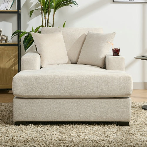 43.5 Oversized Chaise Lounger Modern Style Sofa Couch ,with Pillows, Charge Station Cup Holders, Chenille Fabric