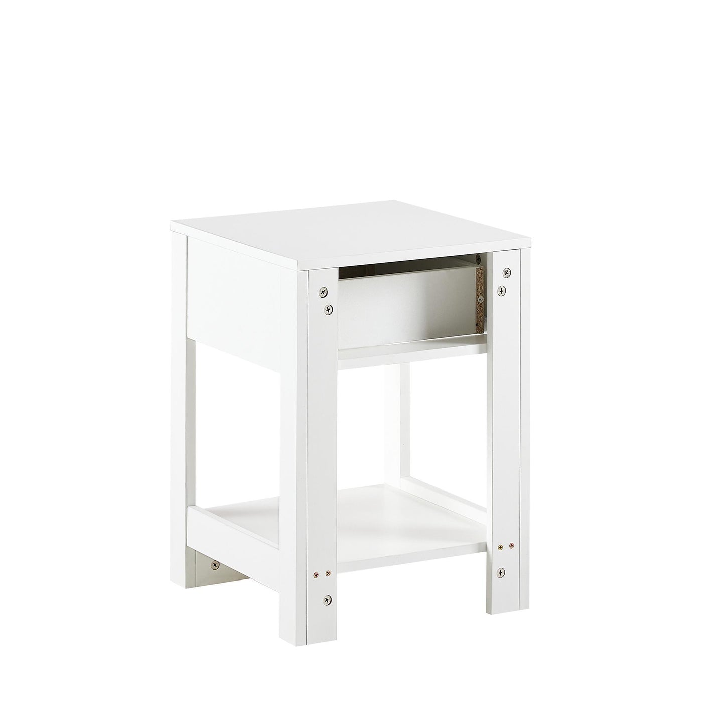 15.75-Inch Rattan Side Table with Drawers – Modern Bedside Table for Living Room or Bedroom, White