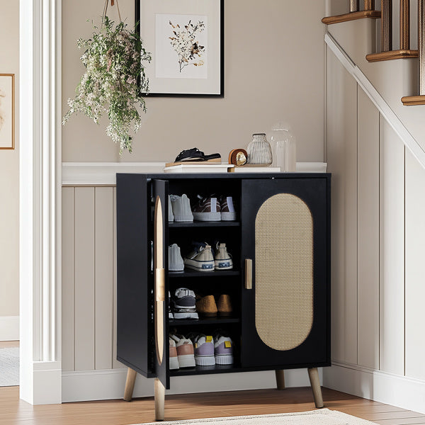 2-door Standing Cabinet Type With High Foot Oval Rattan Shoe Cabinet