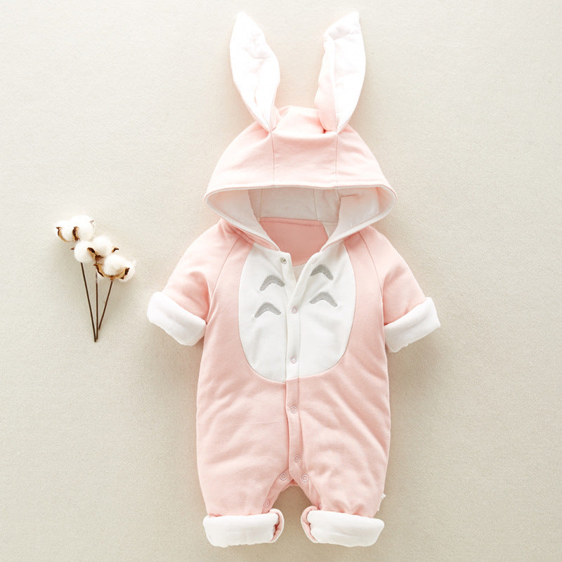 The new cotton padded cotton baby romper thickened chinchilla hooded cotton baby Onesies newborn go climbing clothes ShopWithASmile7.com