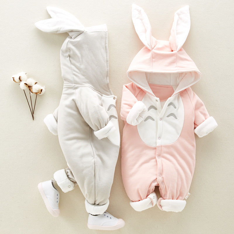 The new cotton padded cotton baby romper thickened chinchilla hooded cotton baby Onesies newborn go climbing clothes ShopWithASmile7.com