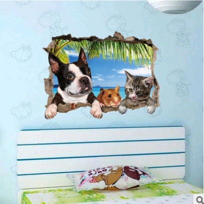 3D animal landscape wall personality creative bedside porch sofa TV background decorative wall stickers
