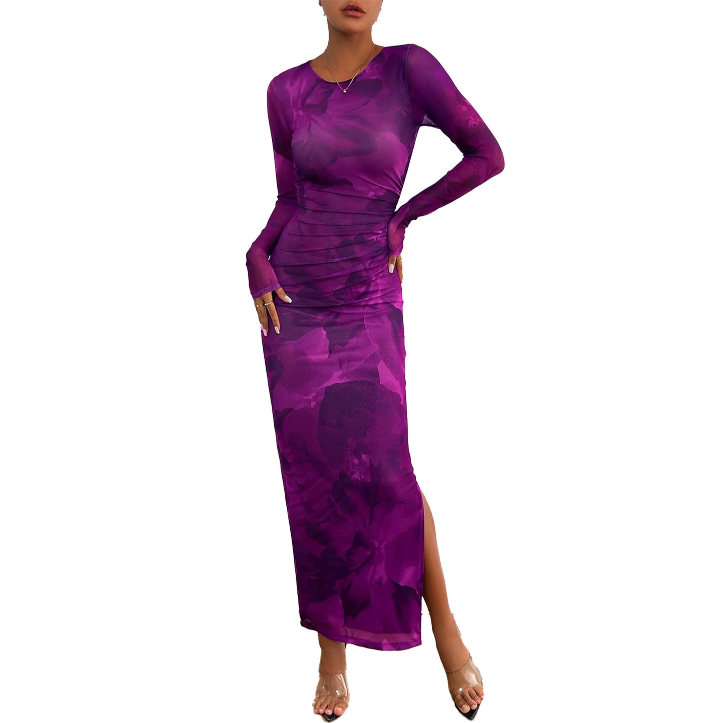 Printed Tight Pleated Slim Fit Dress ShopWithASmile7.com