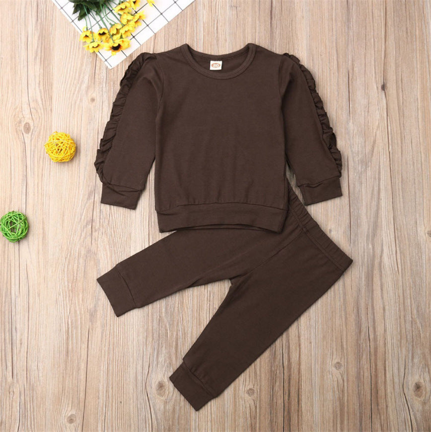 Newborn Baby Boys Girls Ruffles Jumper Solid Long Sleeve Sweatshirt Tops Pants Infant Kids 2Pcs Outfits Clothes Set Fall Clothes ShopWithASmile.com