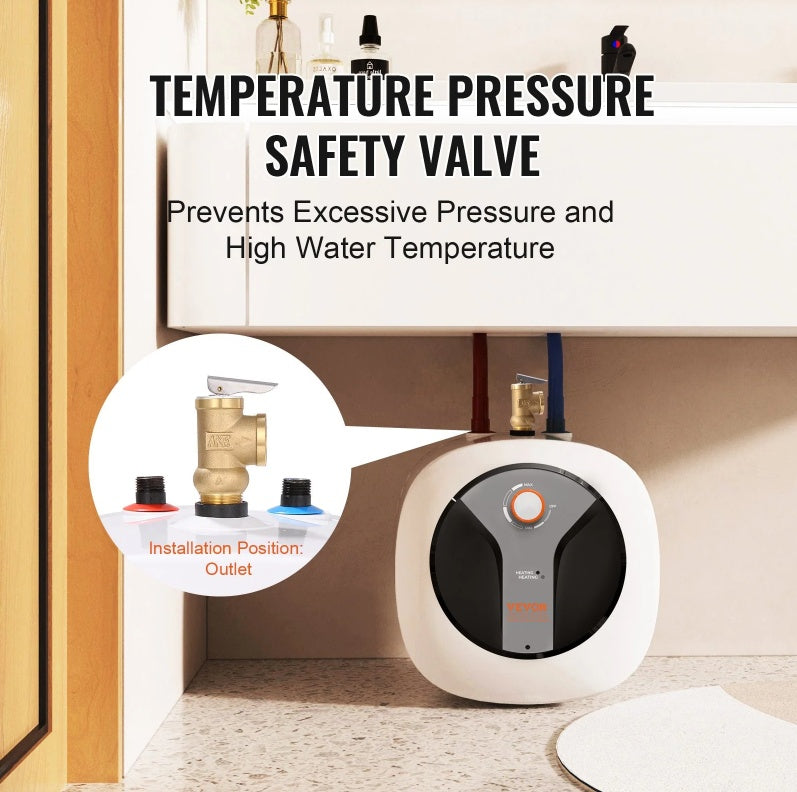 VEVOR Electric Mini-Tank Water Heater 2.5-Gallon Tank, 1440W Hot Water Boiler Storage, Safety Temperature Pressure Valve Easy Install, For Kichen Bathroom Restaurant, Shelf Wall Floor Mounted