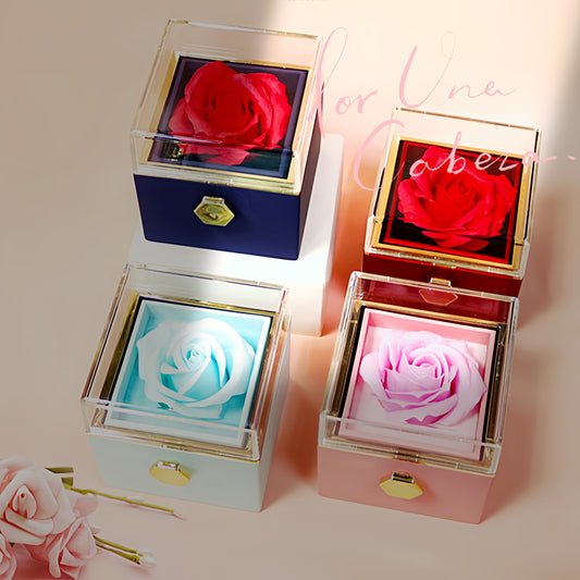 Rotating Soap Flower Rose Gift Box Creative Rotating Rose Jewelry Packaging Box Valentine's Day Gift For Women ShopWithASmile7.com