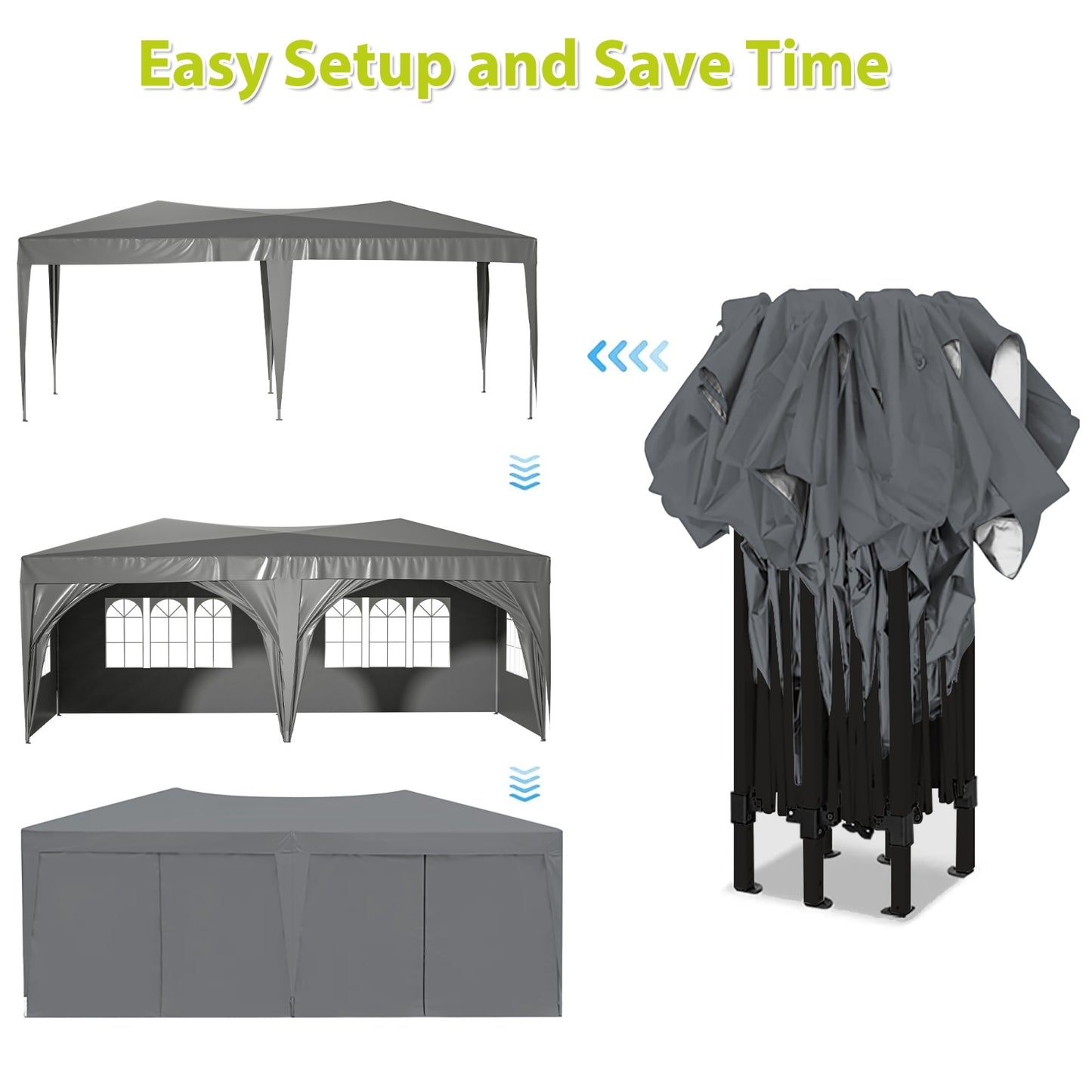10'x20' EZ Pop Up Canopy Outdoor Portable Party Folding Tent With 6 Removable Sidewalls Carry Bag
