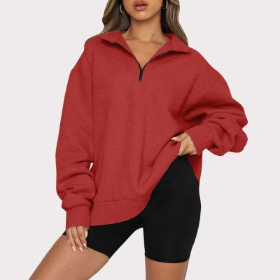 Casual Top Half Zipper Pullover Long Sleeved Sweatshirt ShopWithASmile7.com