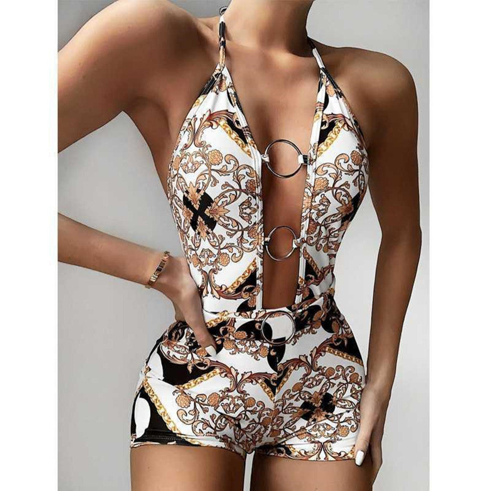Swimsuit with printed cutout straps