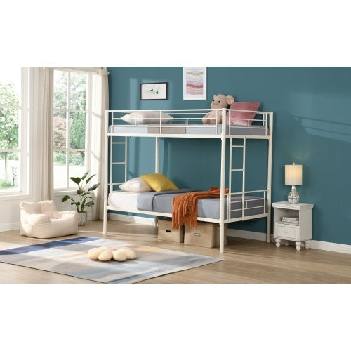 Twin Over Twin Metal Bunk Bed,Metal Structure Bedframe With Safety Guardrails And 2 Ladders,Convertible Bunkbeds,No Spring Box Required And Space Saving Design,White ShopWithASmile7.com