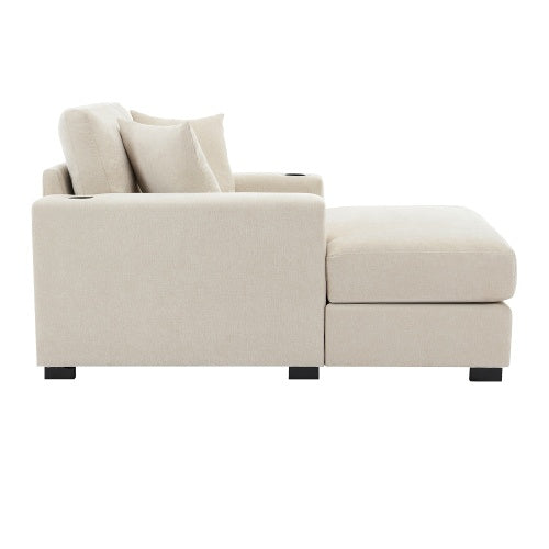 43.5 Oversized Chaise Lounger Modern Style Sofa Couch ,with Pillows, Charge Station Cup Holders, Chenille Fabric