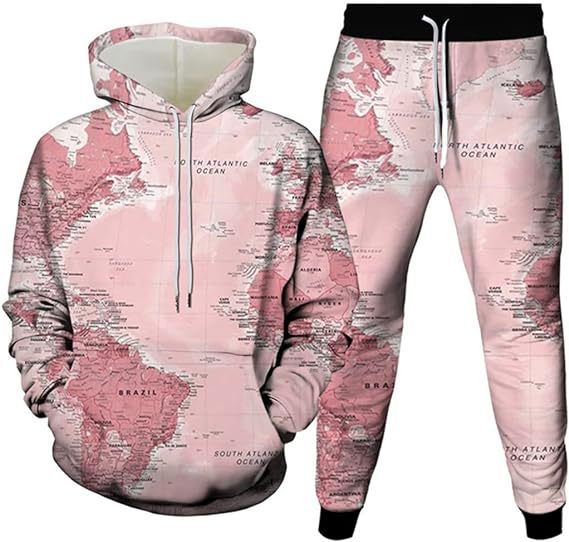 Creative Printing Hooded Pullover Sports Men's And Women's Two-piece Suit