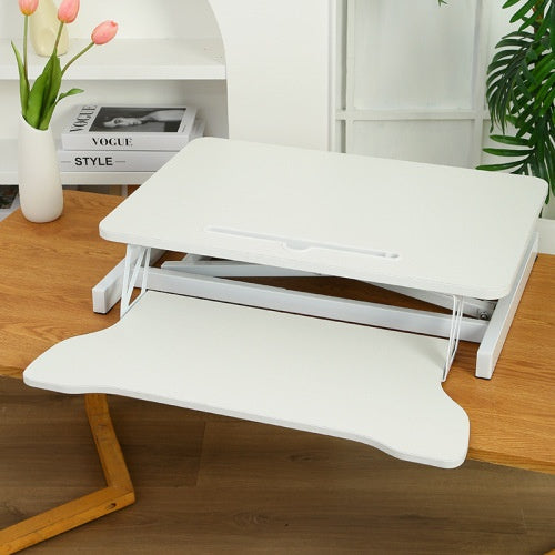 32 Inch Desk Converter, Height Adjustable Sit To Stand Riser, Dual Monitor And Laptop Workstation With Wide Keyboard Tray, White