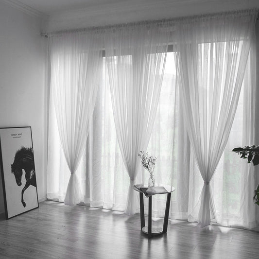 Solid Color Glass Mesh Curtains Transparent Color Ready-made Curtain Punch-free ShopWithASmile7.com