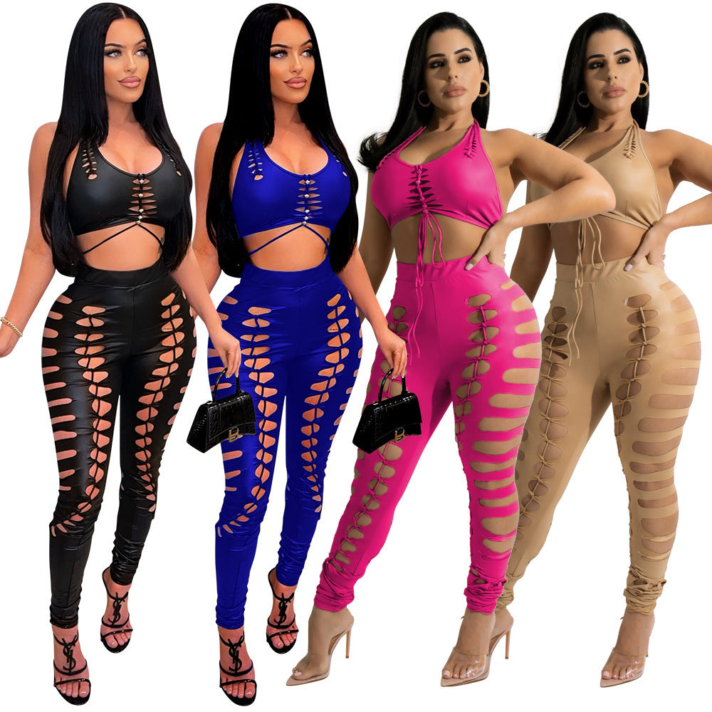 European And American Women's Hollow Solid Color Suit