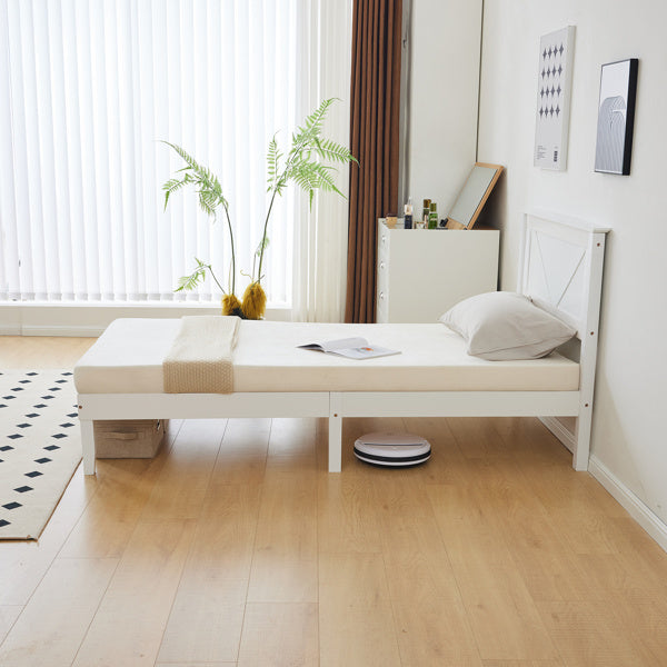 Slanted Headboard, No Footrest, White, Twin Wooden Bed