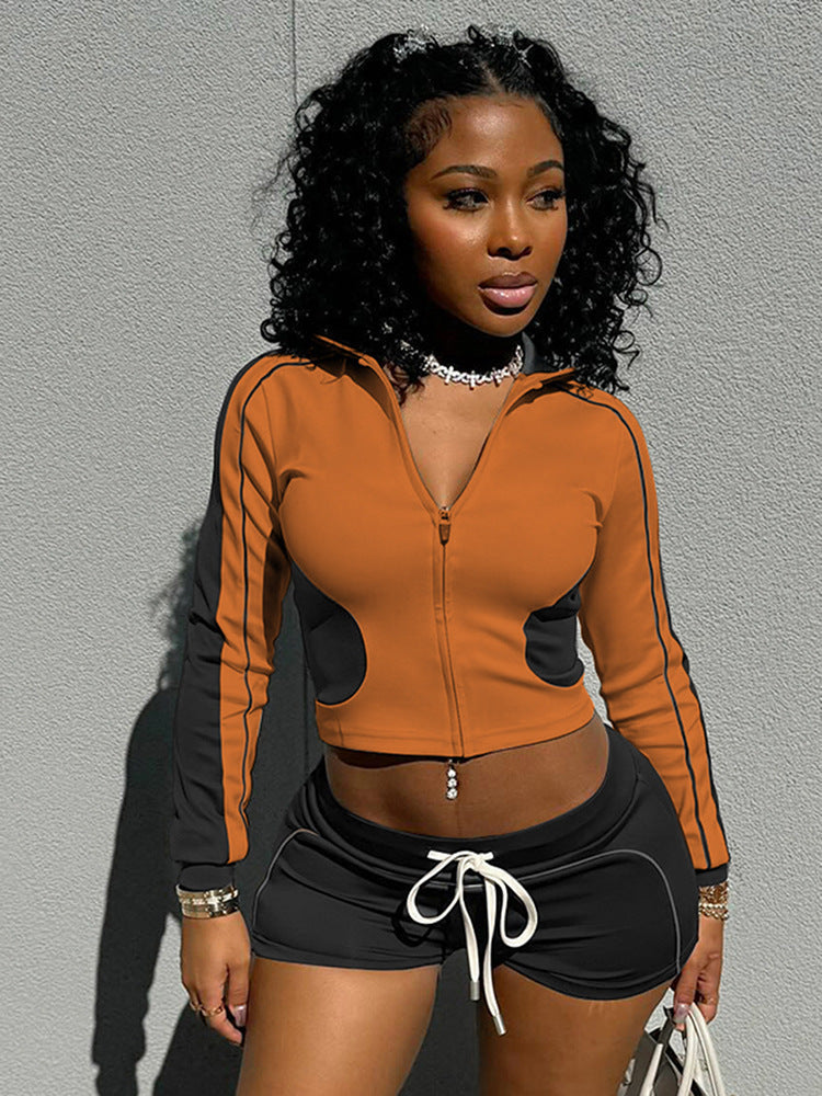 Women's Athletic Zip-Up Hooded Set with Shorts ShopWithASmile.com