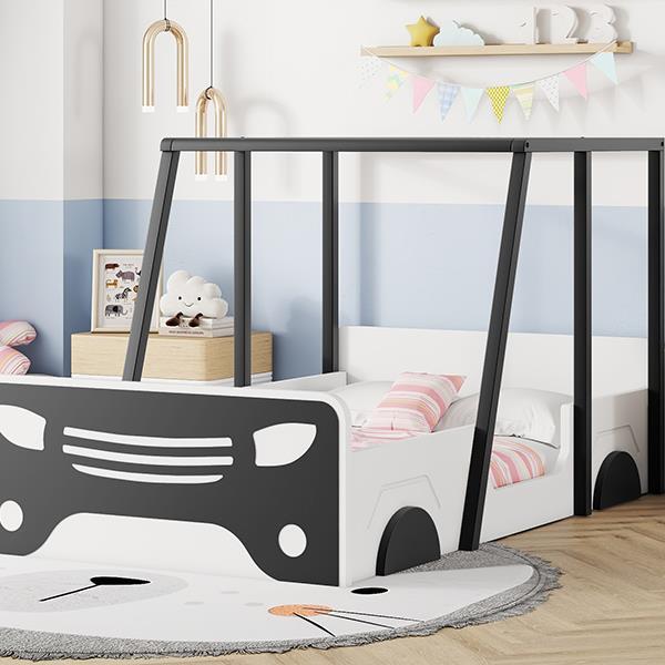 Wooden Bunk Bed Design With Wheels And Doors, Montessori Style Bedroom Double Car-shaped Bed, Black