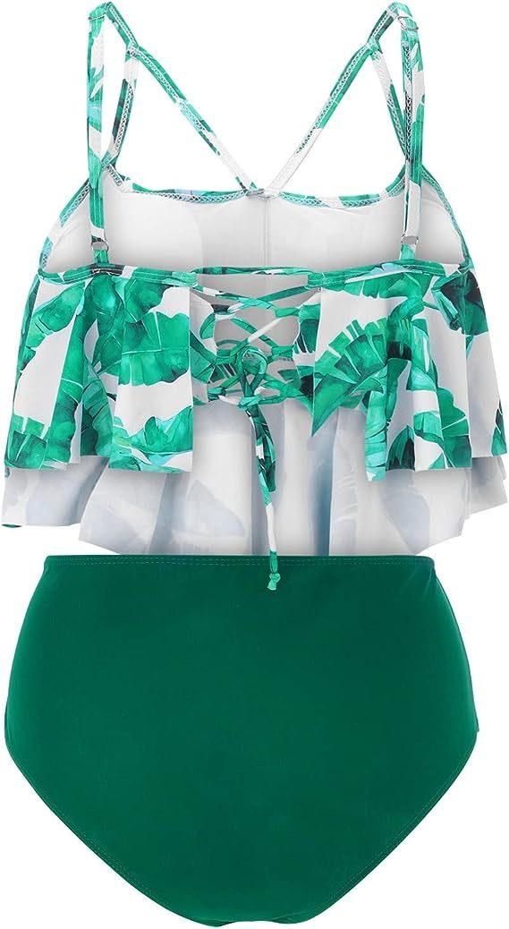 New Style Swimsuit Double Layer Lotus Leaf Tropical Rain Forest High Waist Split Swimsuit ShopWithASmile.com
