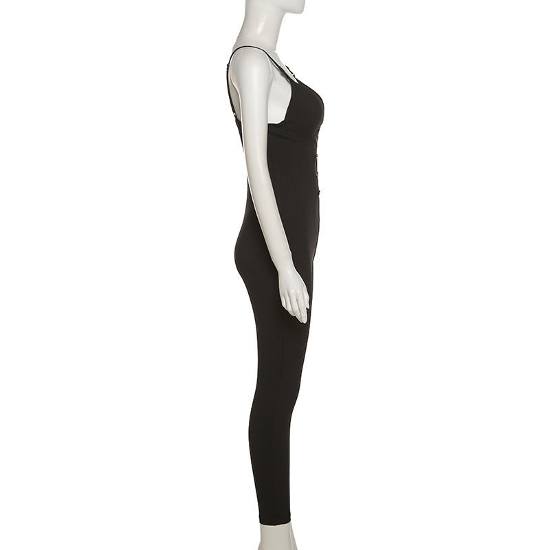 Fashion V-neck Strap Backless Tight Jumpsuit