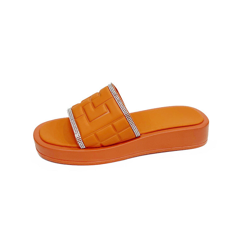 Rhinestones Slippers Women Summer Candy-color Flat Heel Shoes ShopWithASmile7.com