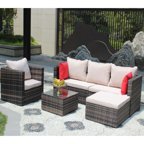 Rattan Patio Furniture Set Wicker Sofa Cushioned Sectional Furniture Set Garden Patio Sofa Set 4 Pieces, Brown ShopWithASmile7.com