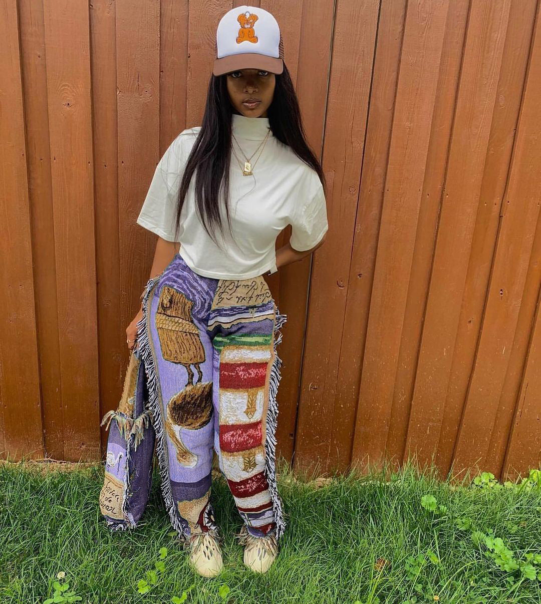 Fashion Loose Color Pattern Tassel Women's Trousers