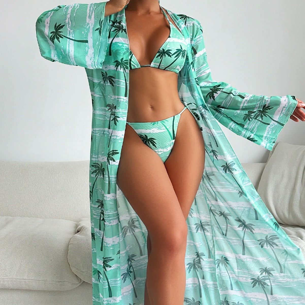 Special Fabric Printed Bikini I Blouse Three-piece Women's Swimsuit