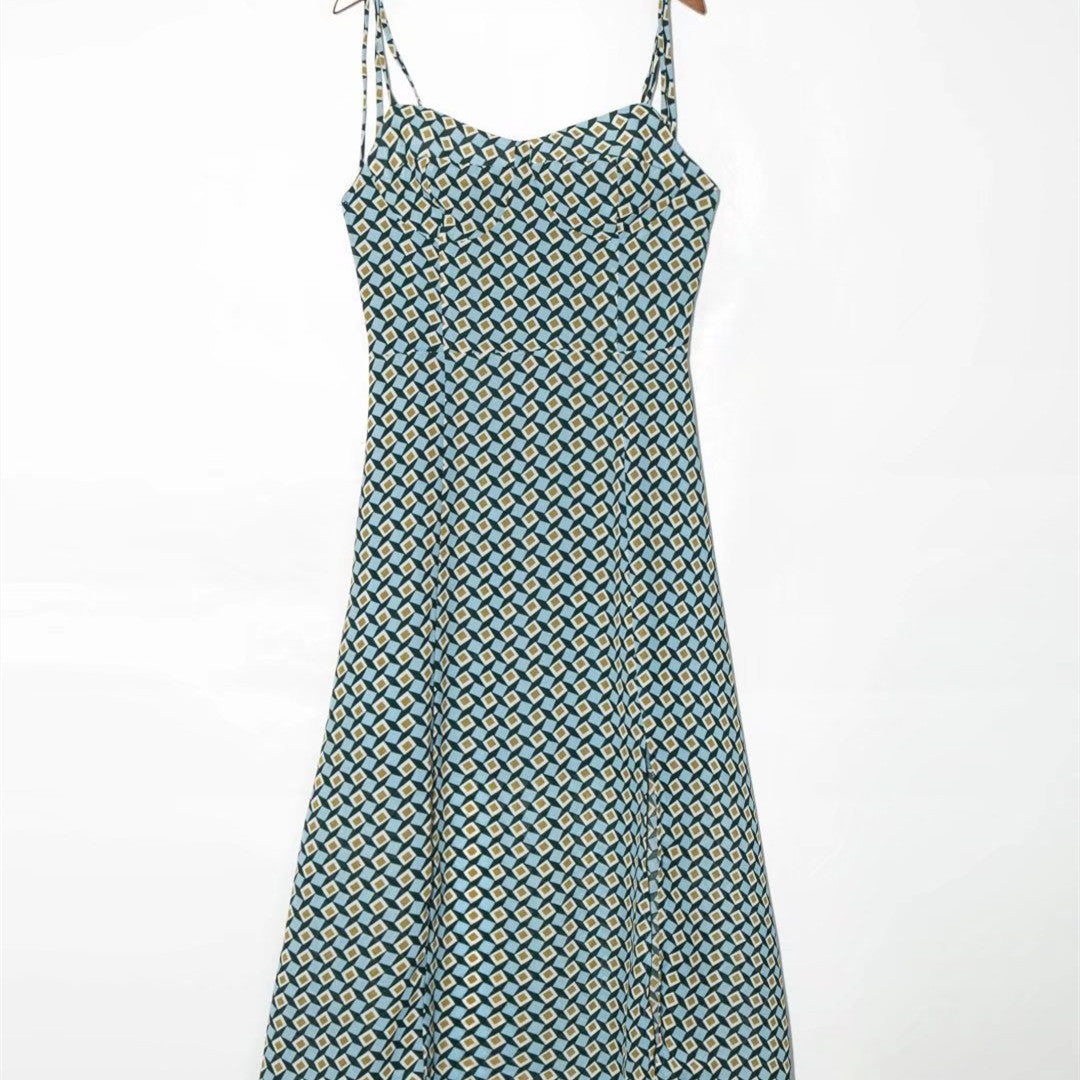 Women's Fashion Vintage Floral Print High Waist Dress