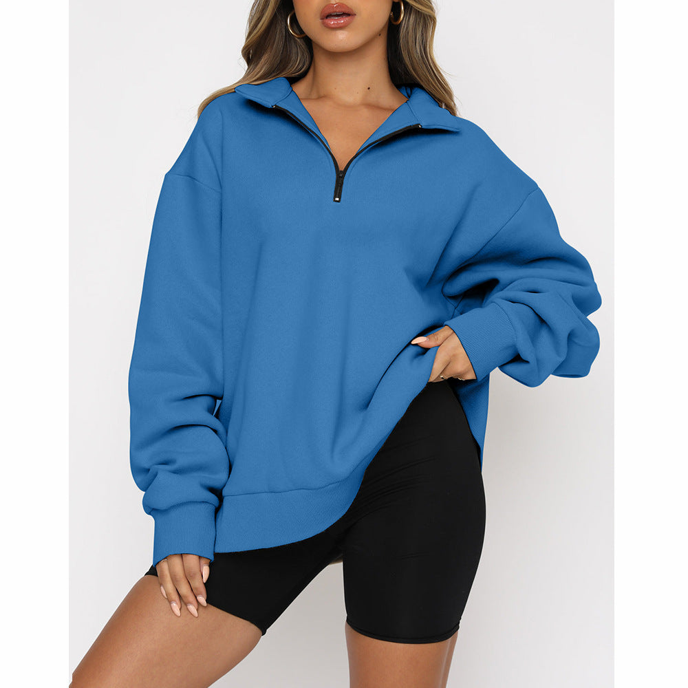Casual Top Half Zipper Pullover Long Sleeved Sweatshirt ShopWithASmile7.com