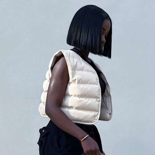 Slim Sleeveless Button Down Round Neck Cotton Vest