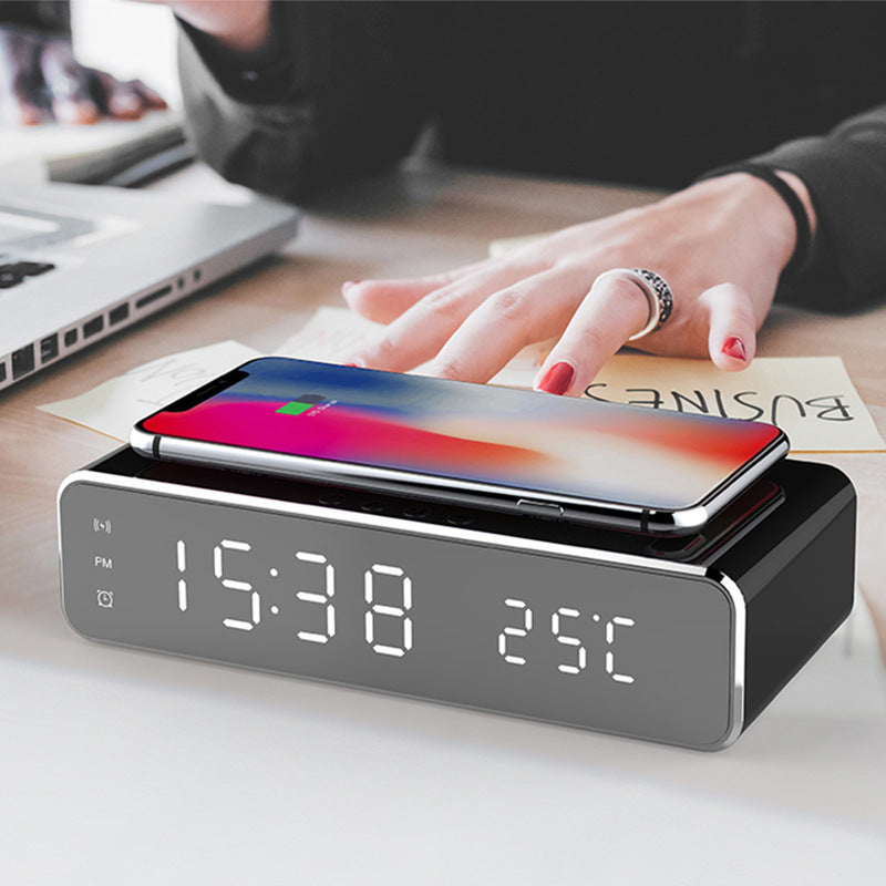 LED Electric Alarm Clock With Wireless Charger Desktop Digital Despertador Thermometer Clock HD Mirror Clock Watch Table Decor My Store