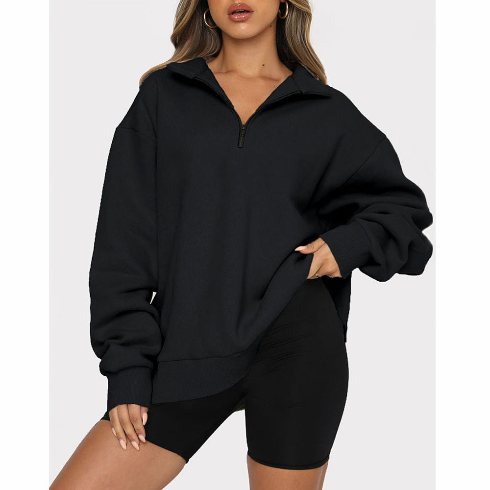 Casual Top Half Zipper Pullover Long Sleeved Sweatshirt ShopWithASmile7.com