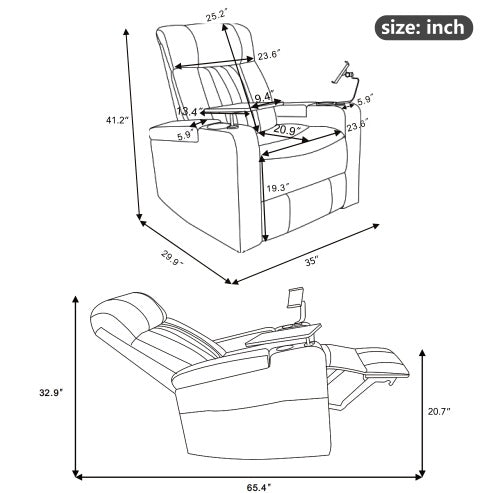 Premium Power Recliner With Storage Arms, Cupholders, Swivel Tray Table And Cell Phone Stand,Black