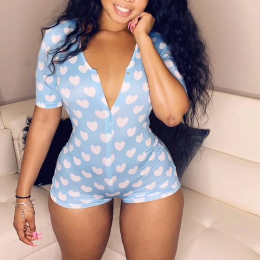 Comfortable Pajamas With Printed Short Sleeved Jumpsuit