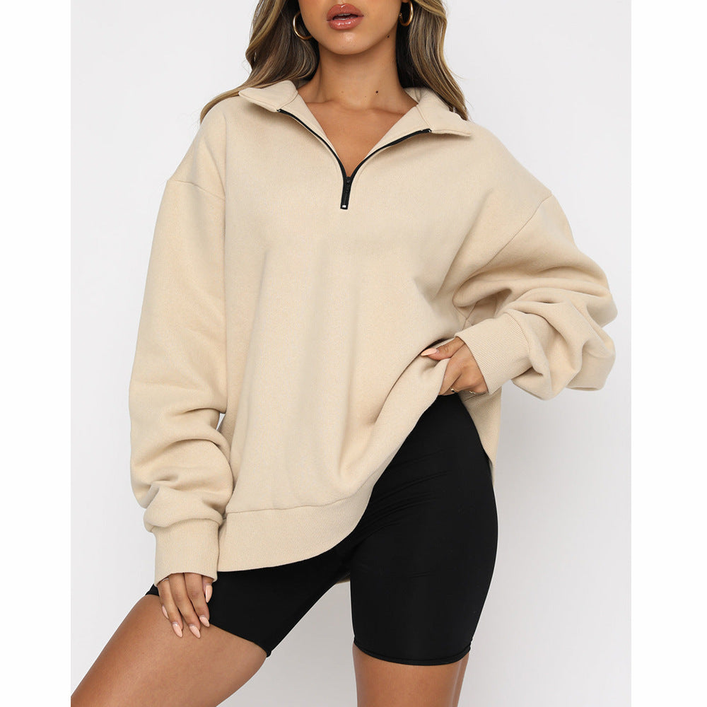 Casual Top Half Zipper Pullover Long Sleeved Sweatshirt ShopWithASmile7.com