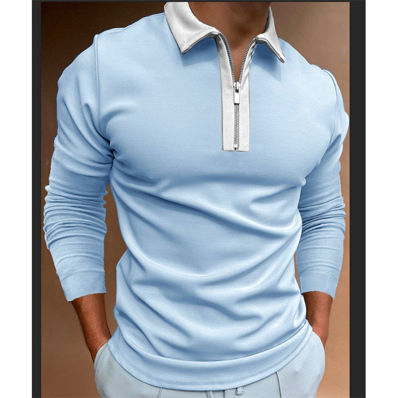 European And American Men's Zipper Stitching Lapel T-shirt