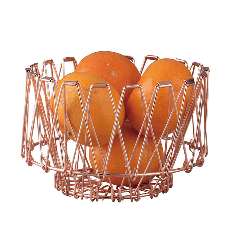 Metal Fruit Tray Storage Basket Foldable Variety Drainage Basket
