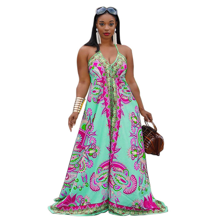Loose Sling Print Cutout Back Jumpsuit
