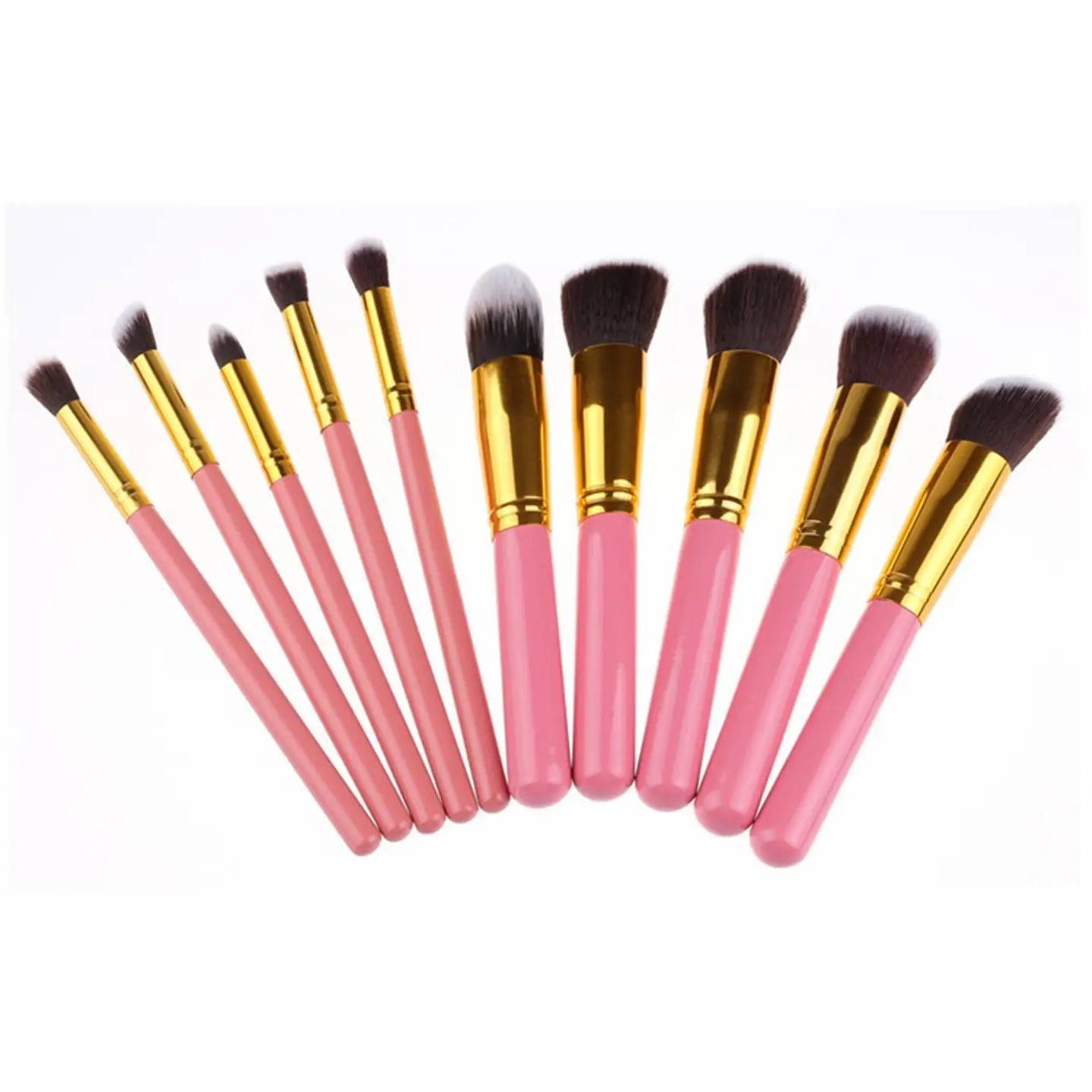10-Piece Professional Makeup Brush Set with Bag – Soft Nylon Bristles, Golden Black Design, Portable and Reusable for Beginners and Pros