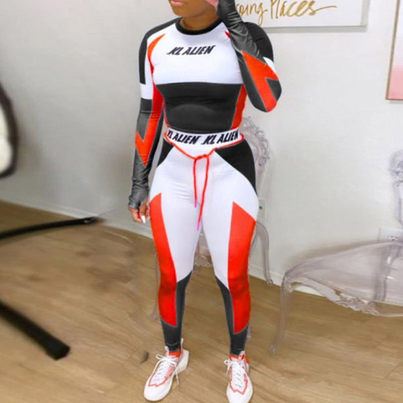 Slim-fit printed slimming sports suit