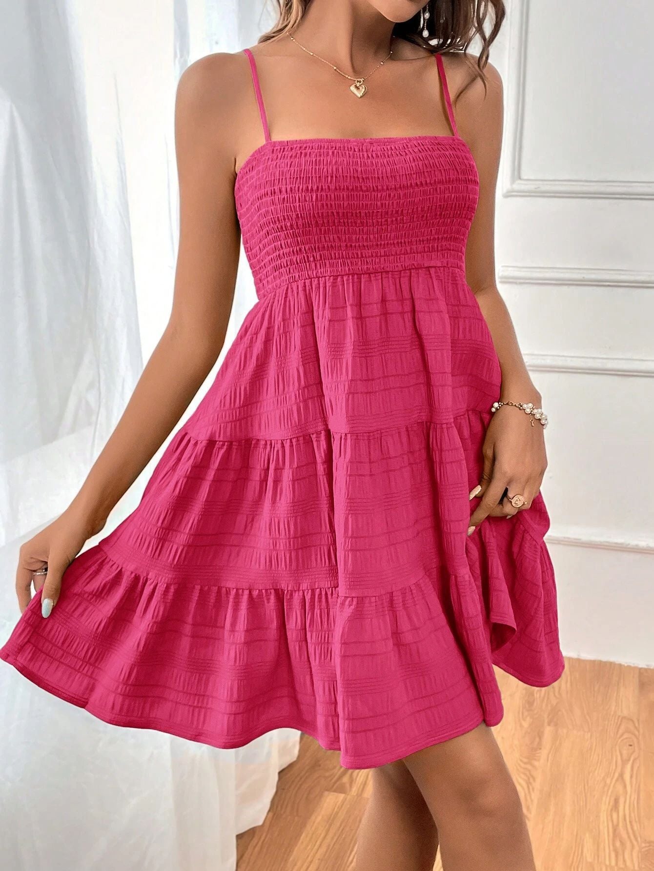 Strap Solid Color Texture Dress ShopWithASmile7.com