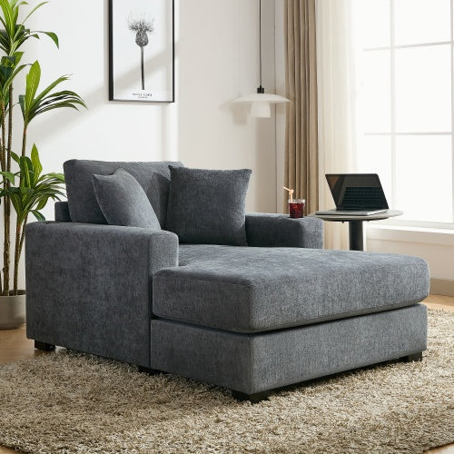 43.5 Oversized Chaise Lounger Modern Style Sofa Couch ,with Pillows, Charge Station Cup Holders, Chenille Fabric