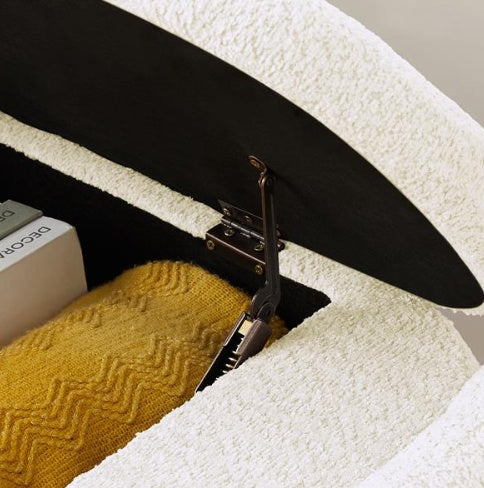 Oval Storage Bench 3D Wool Pile Bench With Large Storage Space For Living Room, Entrance And Bedroom, Cream White