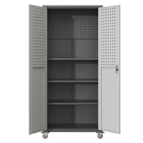 71 Metal Garage Storage Cabinet With Wheels - Heavy-Duty Tool Storage Cabinet For Home, Office, School, And Garage Organization, Black Gray