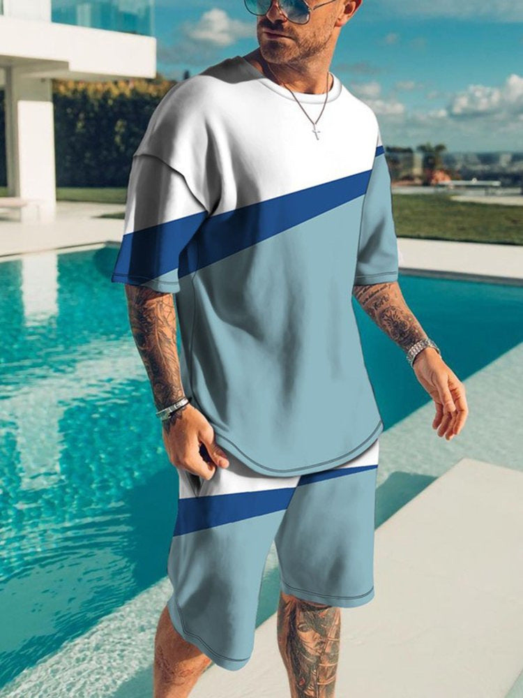 European And American Plus Size Men's Short-sleeved T-shirt Suit