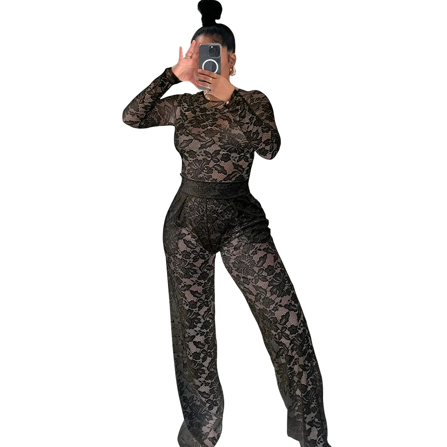 Lace Jumpsuit Straight-leg Pants Suit ShopWithASmile7.com